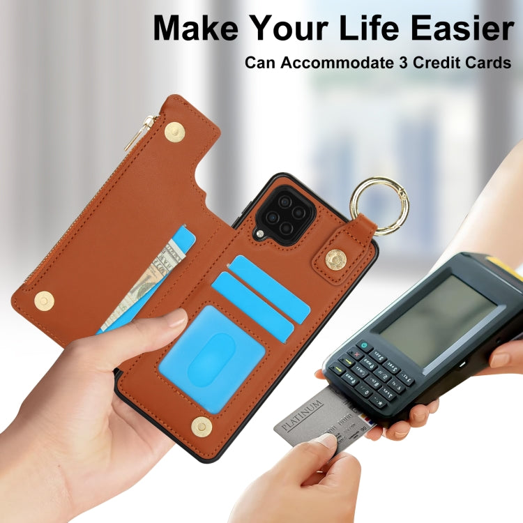 For Samsung Galaxy A12 RFlD Anti-theft Double Buckle Ring Zipper Card Phone Case