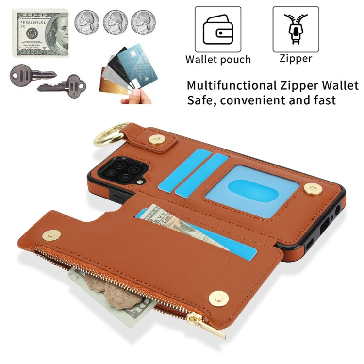 For Samsung Galaxy A12 RFlD Anti-theft Double Buckle Ring Zipper Card Phone Case