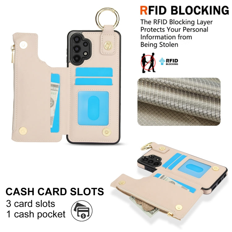 For Samsung Galaxy A13 4G / 5G RFlD Anti-theft Double Buckle Ring Zipper Card Phone Case