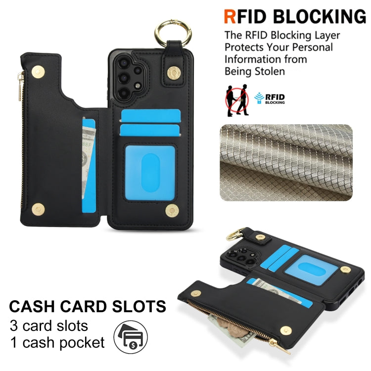 For Samsung Galaxy A13 4G / 5G RFlD Anti-theft Double Buckle Ring Zipper Card Phone Case