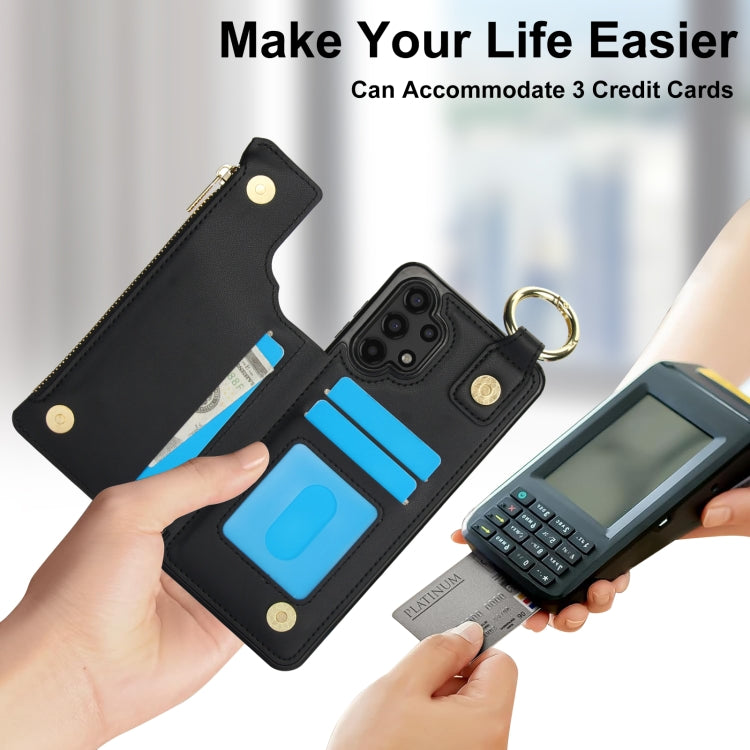 For Samsung Galaxy A13 4G / 5G RFlD Anti-theft Double Buckle Ring Zipper Card Phone Case