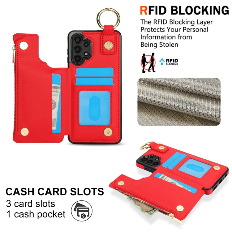 For Samsung Galaxy A13 4G / 5G RFlD Anti-theft Double Buckle Ring Zipper Card Phone Case