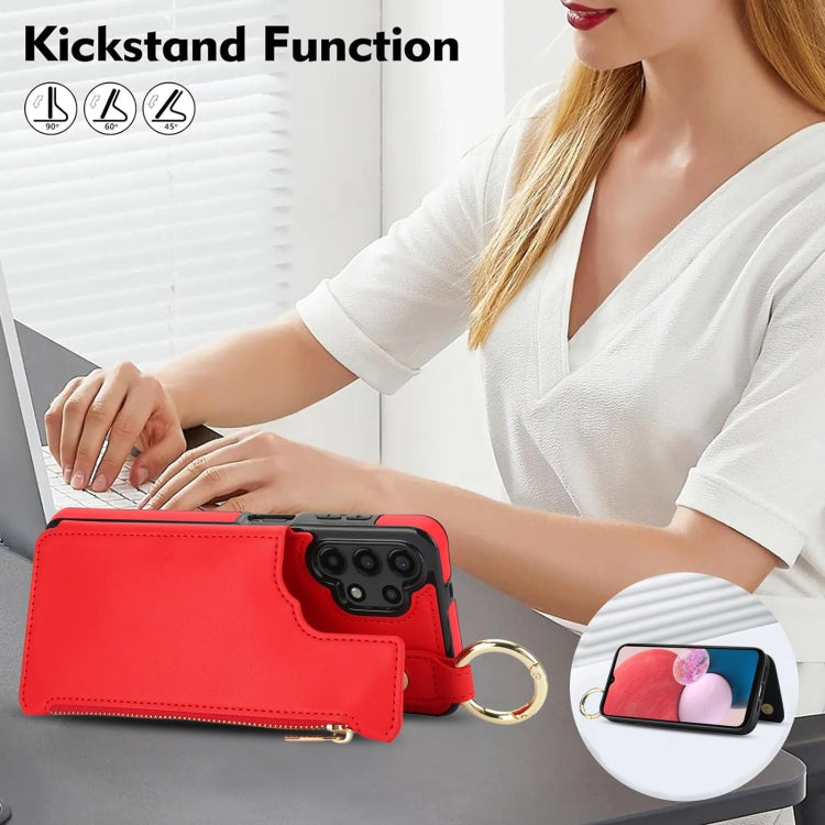 For Samsung Galaxy A13 4G / 5G RFlD Anti-theft Double Buckle Ring Zipper Card Phone Case