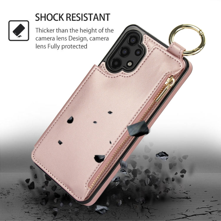For Samsung Galaxy A13 4G / 5G RFlD Anti-theft Double Buckle Ring Zipper Card Phone Case