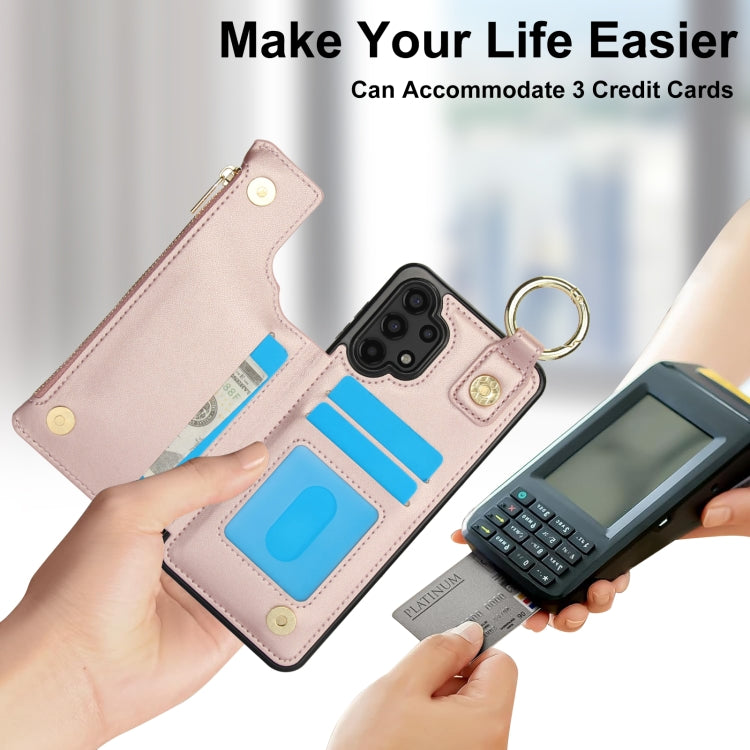 For Samsung Galaxy A13 4G / 5G RFlD Anti-theft Double Buckle Ring Zipper Card Phone Case
