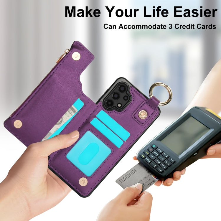 For Samsung Galaxy A13 4G / 5G RFlD Anti-theft Double Buckle Ring Zipper Card Phone Case