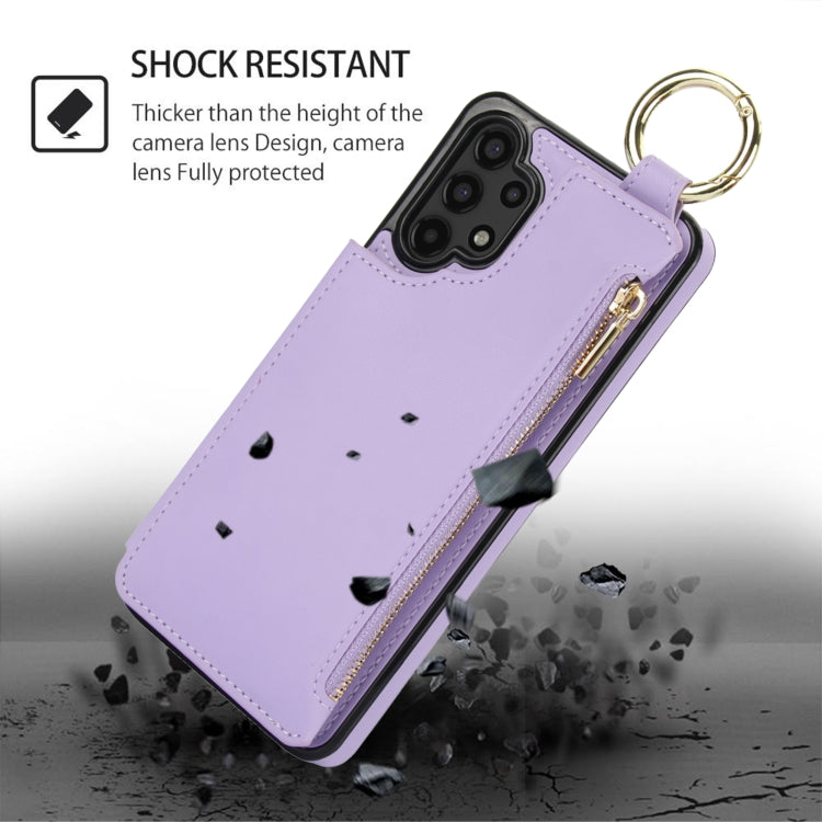 For Samsung Galaxy A13 4G / 5G RFlD Anti-theft Double Buckle Ring Zipper Card Phone Case