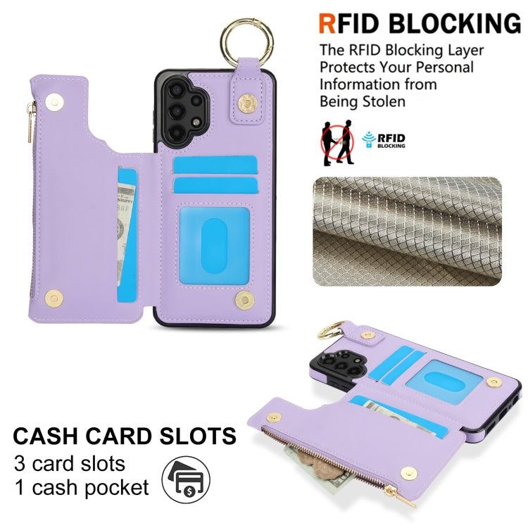 For Samsung Galaxy A13 4G / 5G RFlD Anti-theft Double Buckle Ring Zipper Card Phone Case