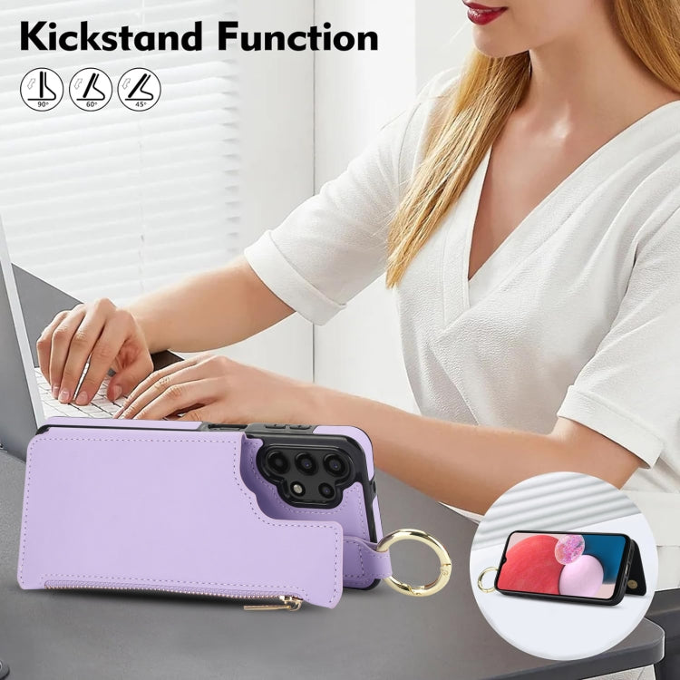 For Samsung Galaxy A13 4G / 5G RFlD Anti-theft Double Buckle Ring Zipper Card Phone Case