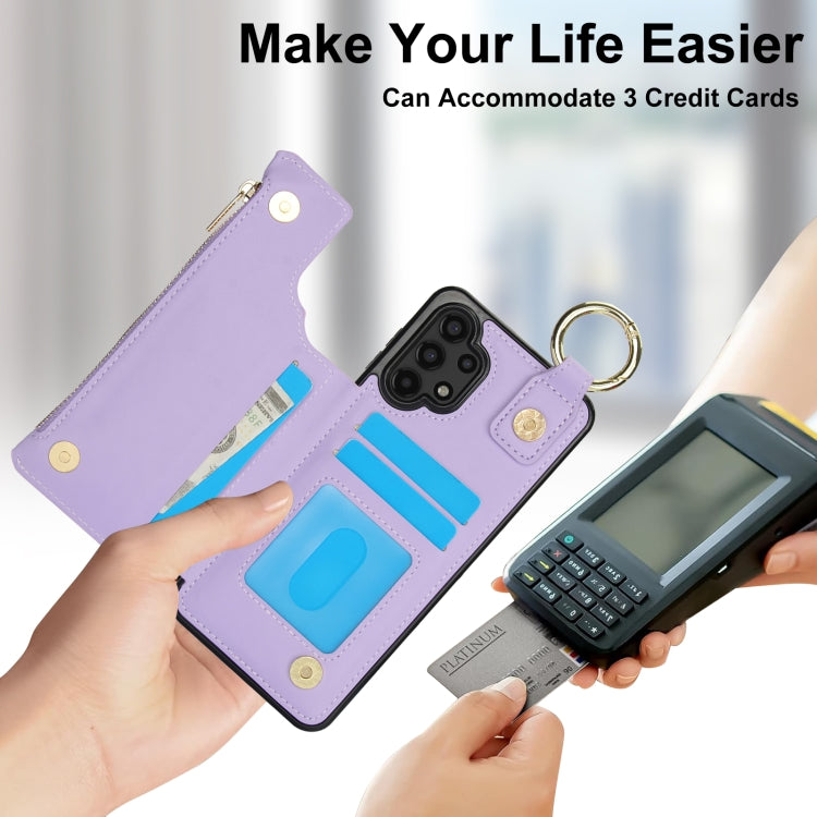For Samsung Galaxy A13 4G / 5G RFlD Anti-theft Double Buckle Ring Zipper Card Phone Case