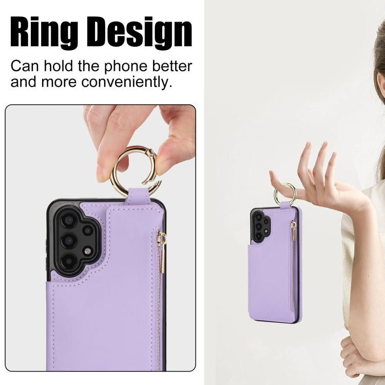For Samsung Galaxy A13 4G / 5G RFlD Anti-theft Double Buckle Ring Zipper Card Phone Case