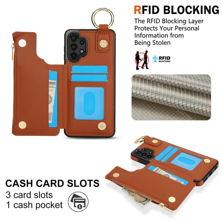 For Samsung Galaxy A13 4G / 5G RFlD Anti-theft Double Buckle Ring Zipper Card Phone Case