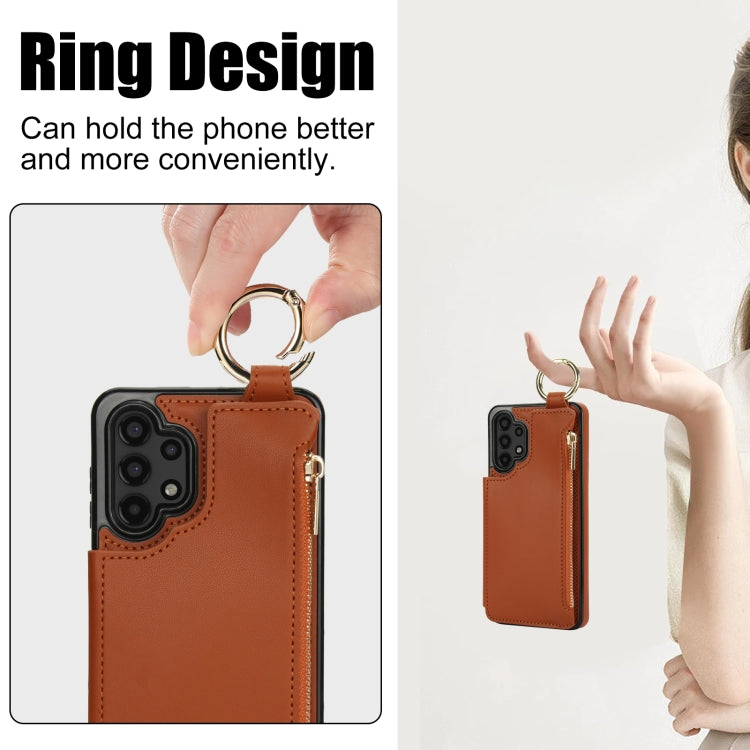 For Samsung Galaxy A13 4G / 5G RFlD Anti-theft Double Buckle Ring Zipper Card Phone Case