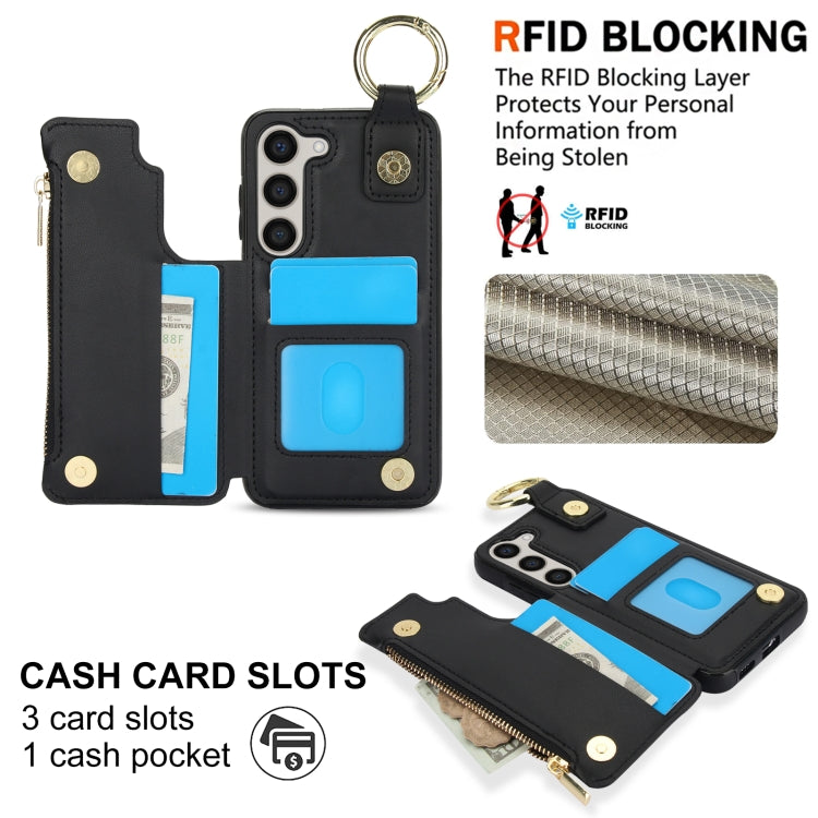 For Samsung Galaxy A14 4G / 5G RFlD Anti-theft Double Buckle Ring Zipper Card Phone Case