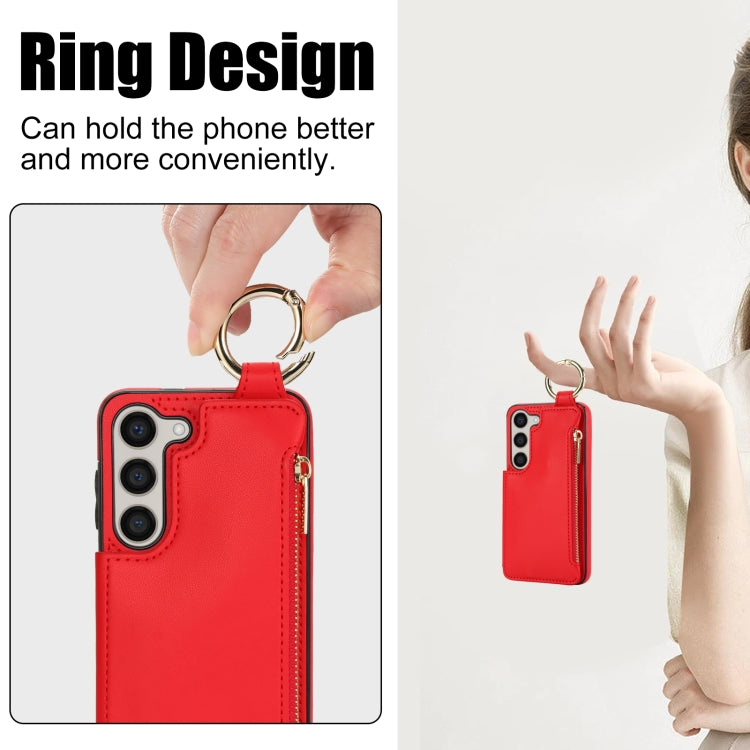 For Samsung Galaxy A14 4G / 5G RFlD Anti-theft Double Buckle Ring Zipper Card Phone Case
