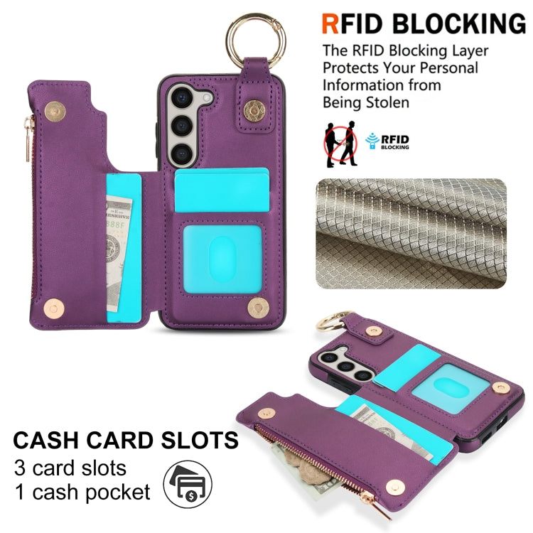 For Samsung Galaxy A14 4G / 5G RFlD Anti-theft Double Buckle Ring Zipper Card Phone Case