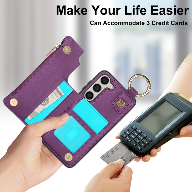 For Samsung Galaxy A14 4G / 5G RFlD Anti-theft Double Buckle Ring Zipper Card Phone Case