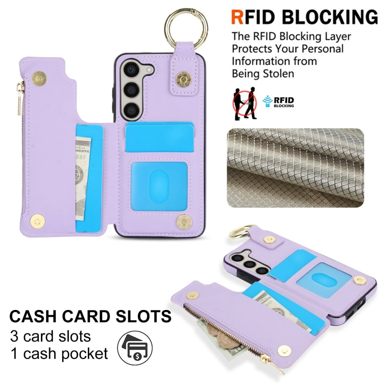 For Samsung Galaxy A14 4G / 5G RFlD Anti-theft Double Buckle Ring Zipper Card Phone Case