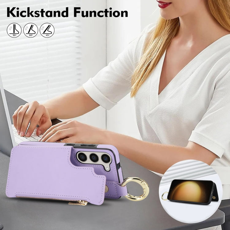 For Samsung Galaxy A14 4G / 5G RFlD Anti-theft Double Buckle Ring Zipper Card Phone Case