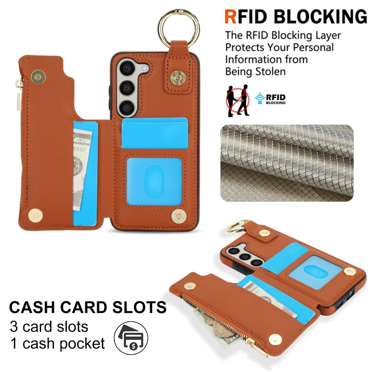 For Samsung Galaxy A54 4G / 5G RFlD Anti-theft Double Buckle Ring Zipper Card Phone Case