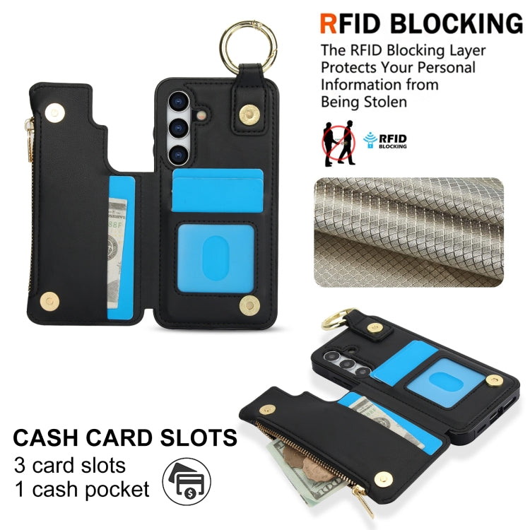 For Samsung Galaxy A35 5G RFlD Anti-theft Double Buckle Ring Zipper Card Phone Case