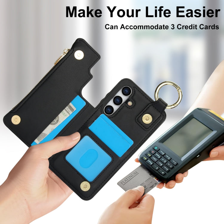 For Samsung Galaxy A35 5G RFlD Anti-theft Double Buckle Ring Zipper Card Phone Case