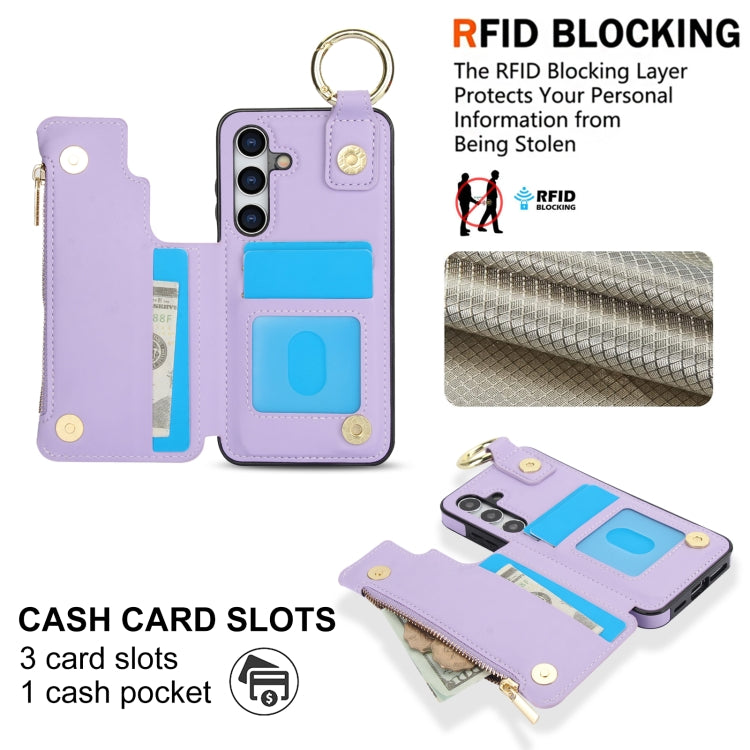 For Samsung Galaxy A35 5G RFlD Anti-theft Double Buckle Ring Zipper Card Phone Case