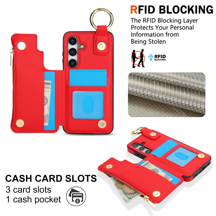 For Samsung Galaxy A25 4G / 5G RFlD Anti-theft Double Buckle Ring Zipper Card Phone Case