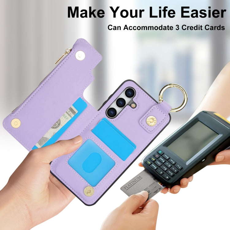 For Samsung Galaxy A25 4G / 5G RFlD Anti-theft Double Buckle Ring Zipper Card Phone Case
