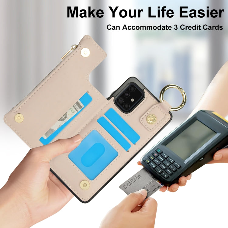 For Samsung Galaxy A51 4G RFlD Anti-theft Double Buckle Ring Zipper Card Phone Case