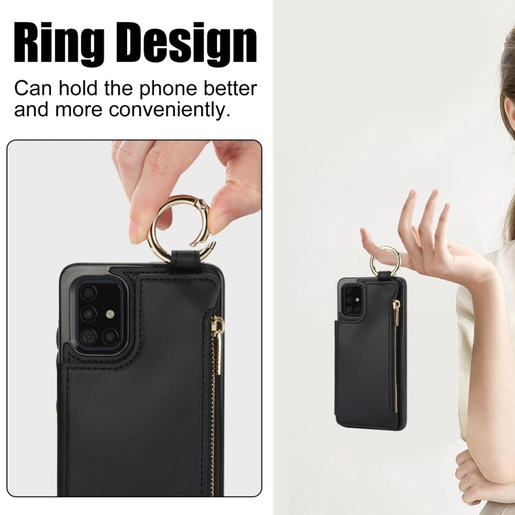 For Samsung Galaxy A51 4G RFlD Anti-theft Double Buckle Ring Zipper Card Phone Case