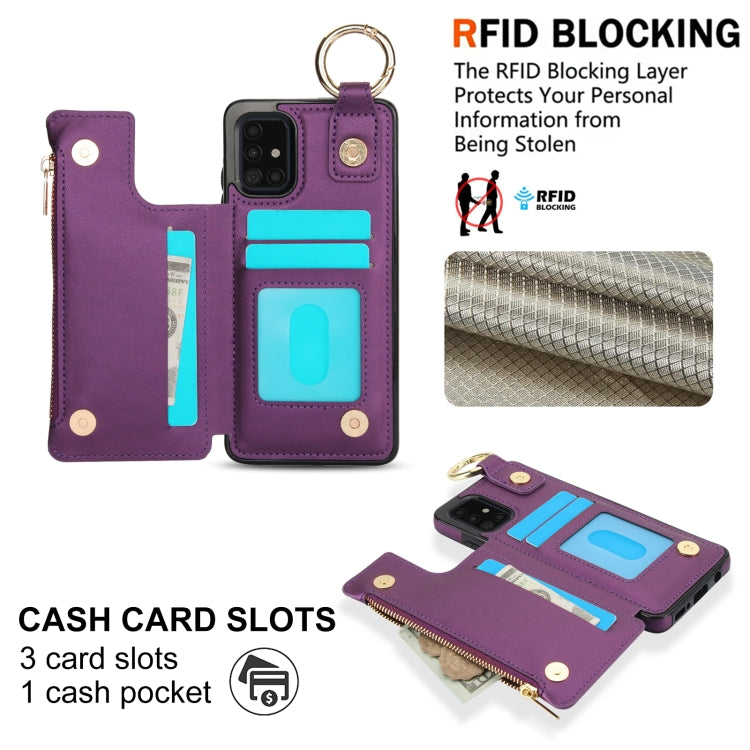 For Samsung Galaxy A51 4G RFlD Anti-theft Double Buckle Ring Zipper Card Phone Case