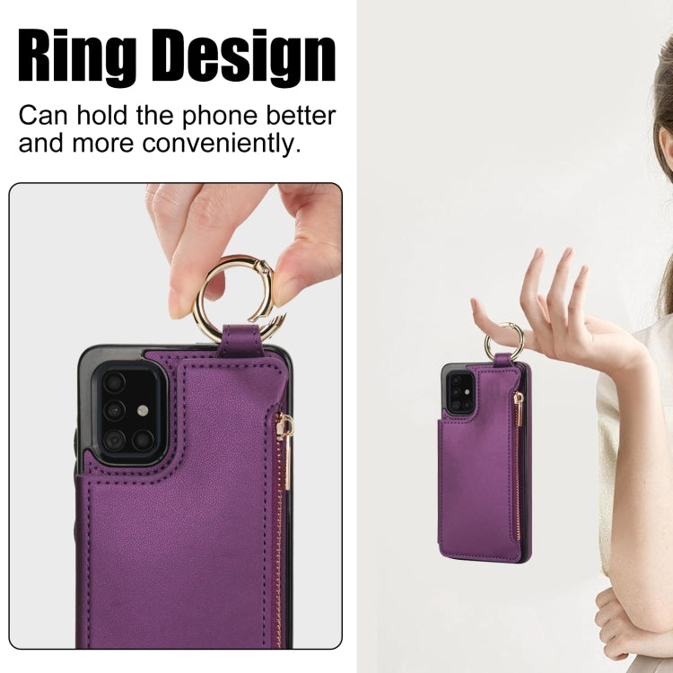 For Samsung Galaxy A51 4G RFlD Anti-theft Double Buckle Ring Zipper Card Phone Case