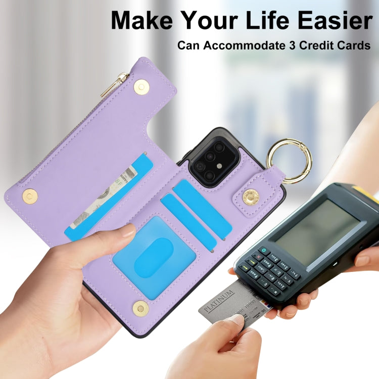 For Samsung Galaxy A51 4G RFlD Anti-theft Double Buckle Ring Zipper Card Phone Case