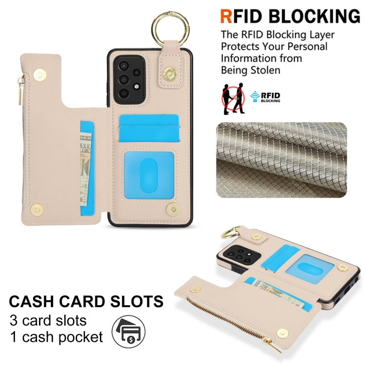 For Samsung Galaxy A52 4G / 5G RFlD Anti-theft Double Buckle Ring Zipper Card Phone Case