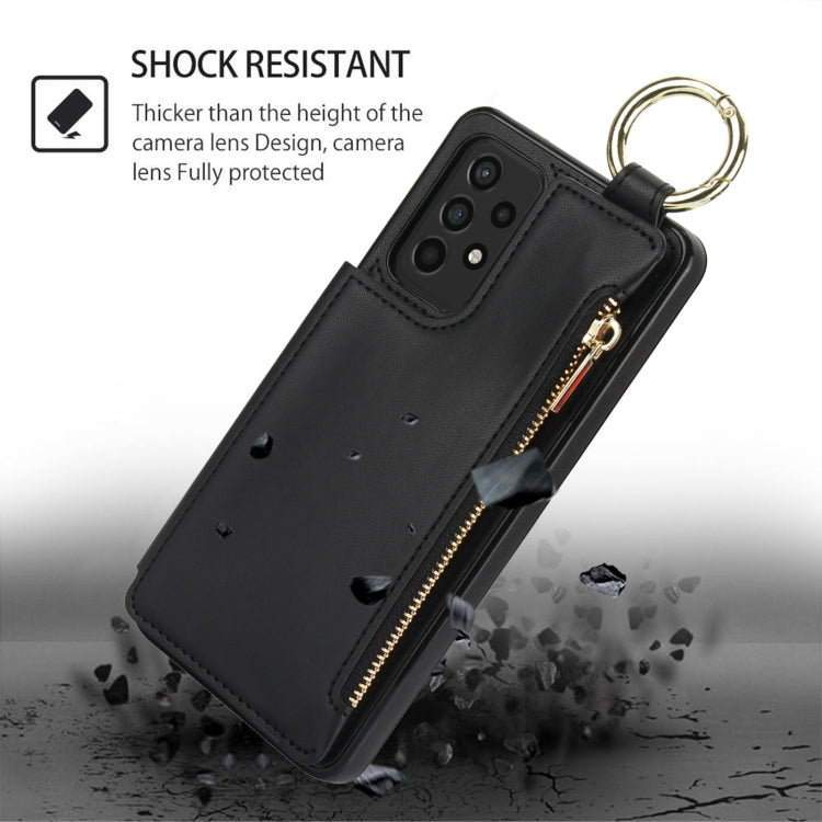 For Samsung Galaxy A52 4G / 5G RFlD Anti-theft Double Buckle Ring Zipper Card Phone Case
