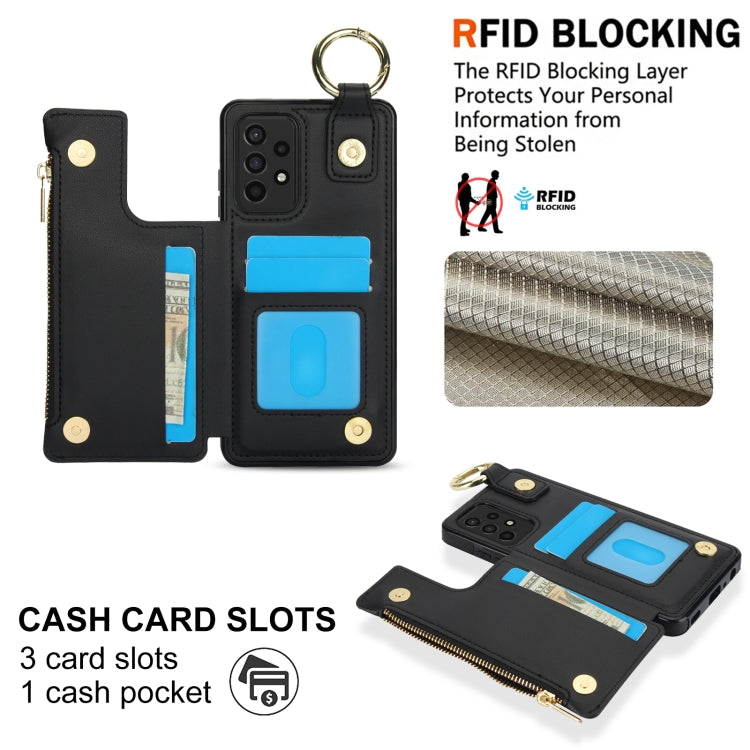 For Samsung Galaxy A52 4G / 5G RFlD Anti-theft Double Buckle Ring Zipper Card Phone Case