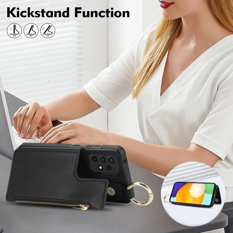 For Samsung Galaxy A52 4G / 5G RFlD Anti-theft Double Buckle Ring Zipper Card Phone Case