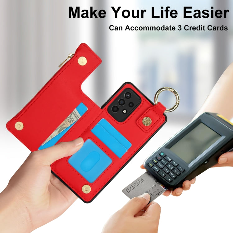 For Samsung Galaxy A52 4G / 5G RFlD Anti-theft Double Buckle Ring Zipper Card Phone Case