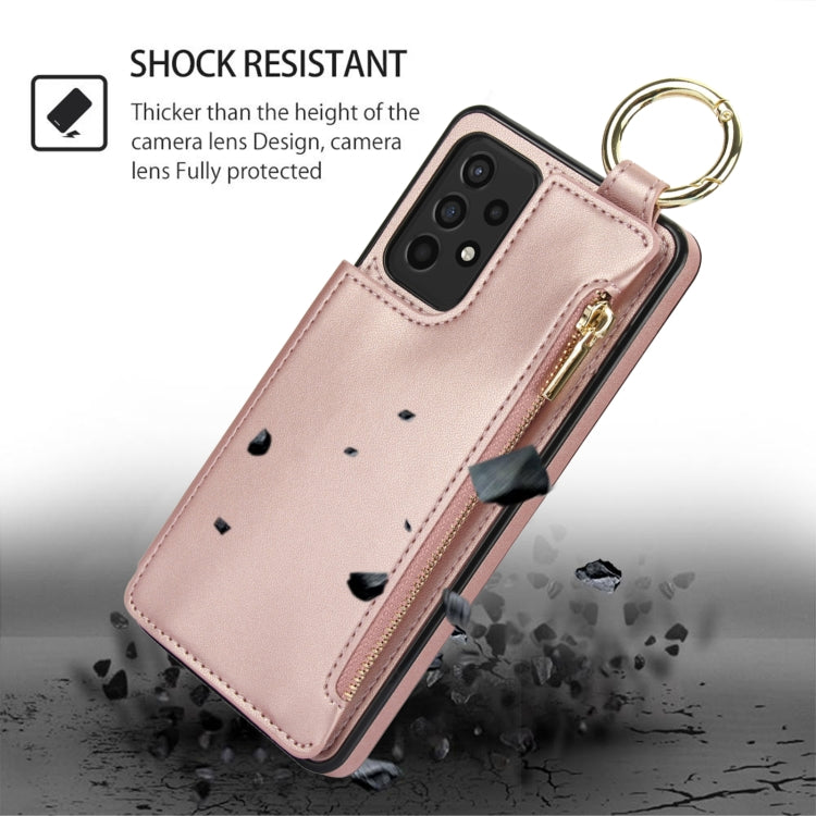 For Samsung Galaxy A52 4G / 5G RFlD Anti-theft Double Buckle Ring Zipper Card Phone Case