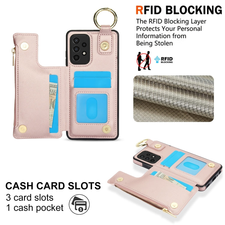 For Samsung Galaxy A52 4G / 5G RFlD Anti-theft Double Buckle Ring Zipper Card Phone Case