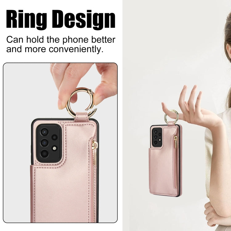 For Samsung Galaxy A52 4G / 5G RFlD Anti-theft Double Buckle Ring Zipper Card Phone Case
