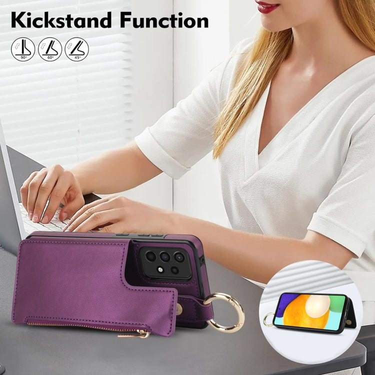 For Samsung Galaxy A52 4G / 5G RFlD Anti-theft Double Buckle Ring Zipper Card Phone Case