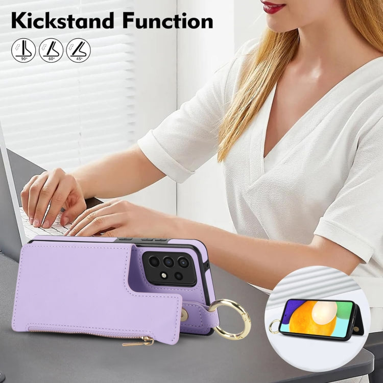 For Samsung Galaxy A52 4G / 5G RFlD Anti-theft Double Buckle Ring Zipper Card Phone Case