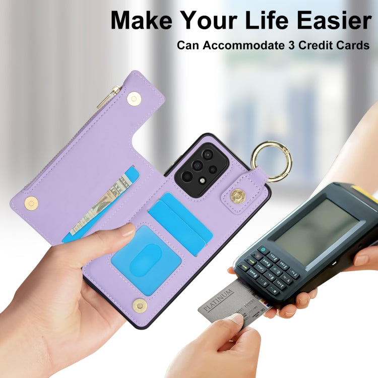 For Samsung Galaxy A52 4G / 5G RFlD Anti-theft Double Buckle Ring Zipper Card Phone Case