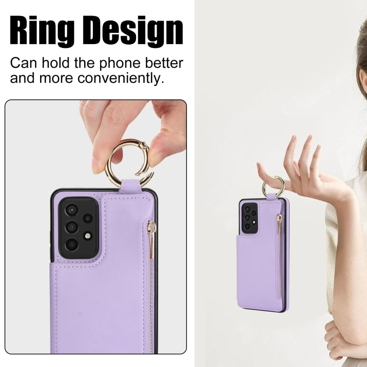 For Samsung Galaxy A52 4G / 5G RFlD Anti-theft Double Buckle Ring Zipper Card Phone Case
