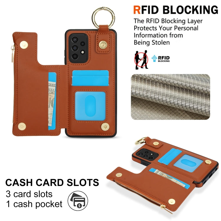 For Samsung Galaxy A52 4G / 5G RFlD Anti-theft Double Buckle Ring Zipper Card Phone Case