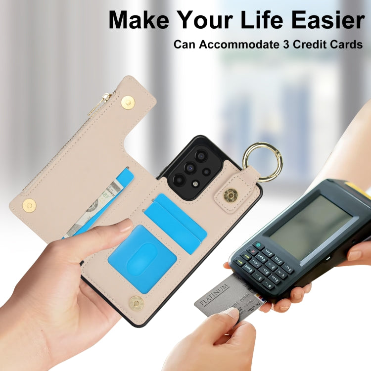 For Samsung Galaxy A53 4G / 5G RFlD Anti-theft Double Buckle Ring Zipper Card Phone Case