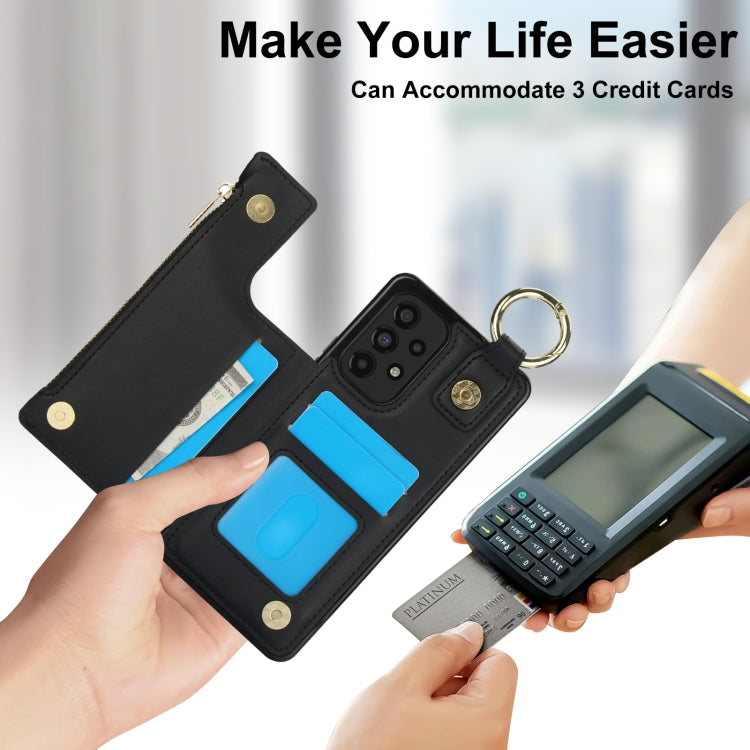 For Samsung Galaxy A53 4G / 5G RFlD Anti-theft Double Buckle Ring Zipper Card Phone Case