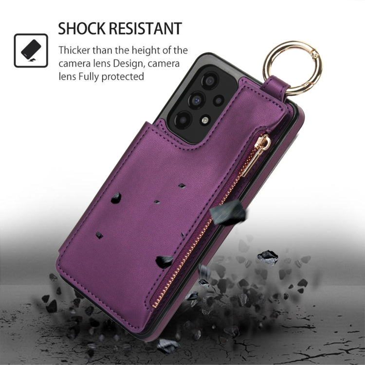 For Samsung Galaxy A53 4G / 5G RFlD Anti-theft Double Buckle Ring Zipper Card Phone Case
